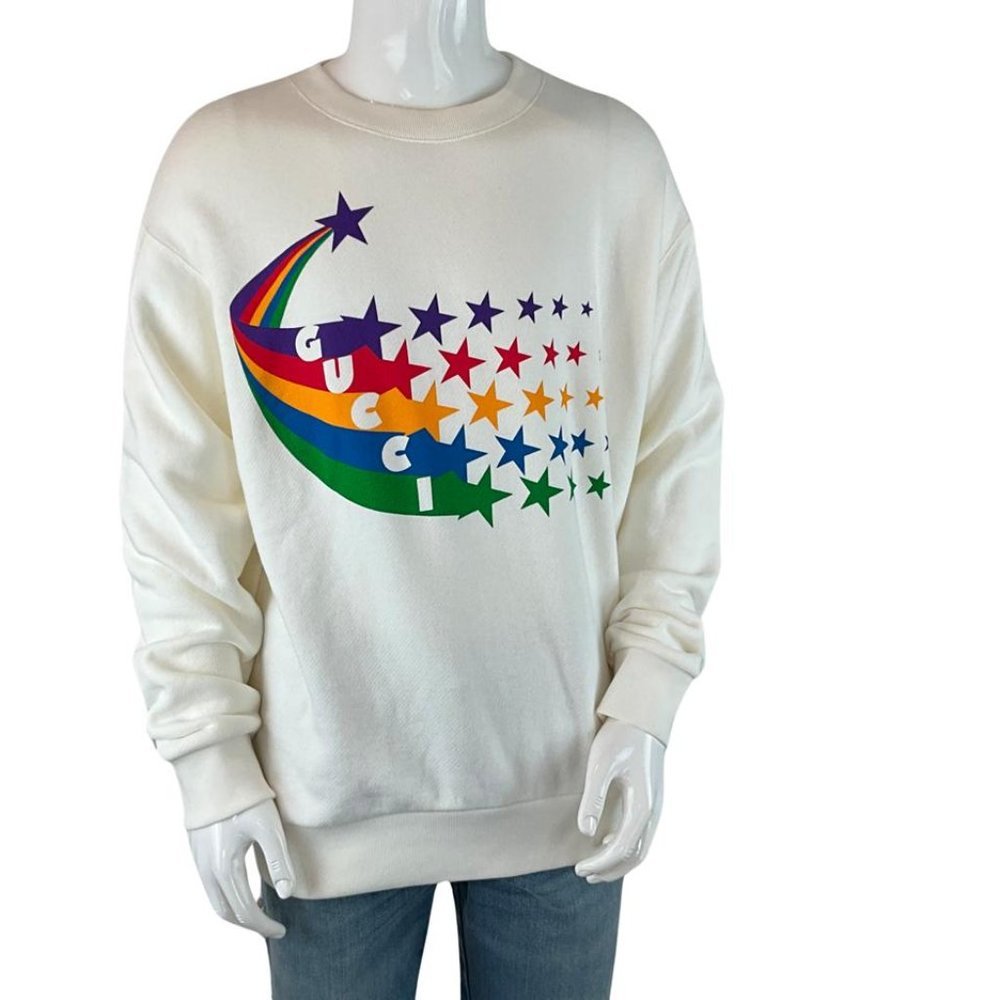 Gucci Men’s Jersey Sweatshirt Gucci Shooting Star Print Decorates Ivory Sz S